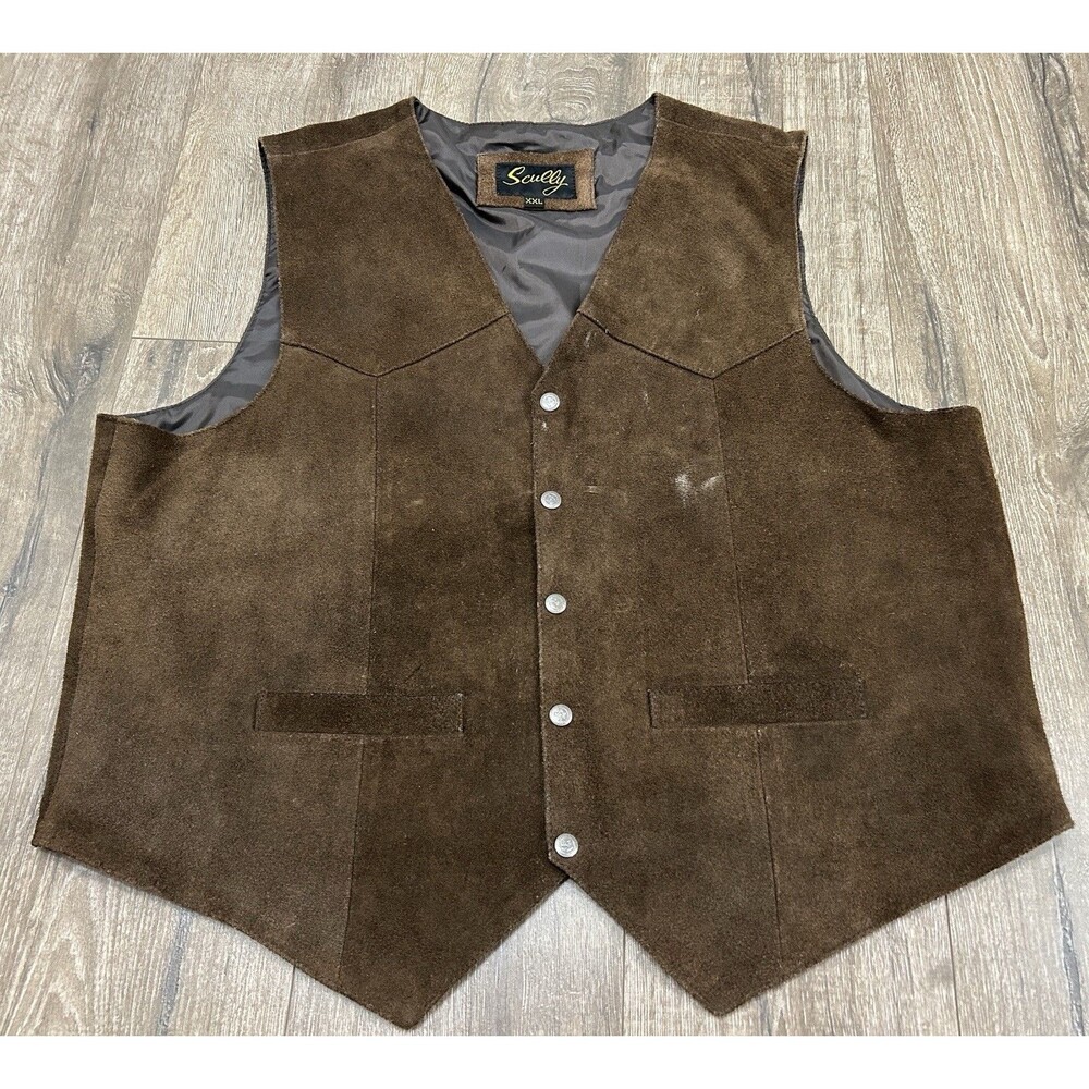 Scully Mens XXL Brown Suede Leather Western Vest Snap Front Cowboy